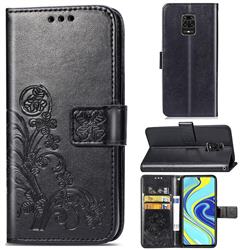 Embossing Imprint Four-Leaf Clover Leather Wallet Case for Xiaomi Redmi Note 9s / Note9 Pro / Note 9 Pro Max - Black