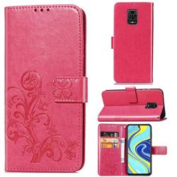Embossing Imprint Four-Leaf Clover Leather Wallet Case for Xiaomi Redmi Note 9s / Note9 Pro / Note 9 Pro Max - Rose Red