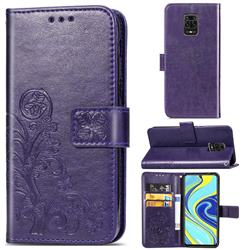 Embossing Imprint Four-Leaf Clover Leather Wallet Case for Xiaomi Redmi Note 9s / Note9 Pro / Note 9 Pro Max - Purple