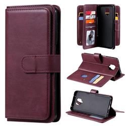 Multi-function Ten Card Slots and Photo Frame PU Leather Wallet Phone Case Cover for Xiaomi Redmi Note 9s / Note9 Pro / Note 9 Pro Max - Claret