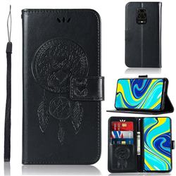 Intricate Embossing Owl Campanula Leather Wallet Case for Xiaomi Redmi Note 9s / Note9 Pro / Note 9 Pro Max - Black