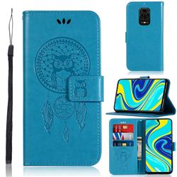 Intricate Embossing Owl Campanula Leather Wallet Case for Xiaomi Redmi Note 9s / Note9 Pro / Note 9 Pro Max - Blue