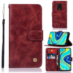 Luxury Retro Leather Wallet Case for Xiaomi Redmi Note 9s / Note9 Pro / Note 9 Pro Max - Wine Red