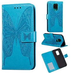 Intricate Embossing Vivid Butterfly Leather Wallet Case for Xiaomi Redmi Note 9s / Note9 Pro / Note 9 Pro Max - Blue