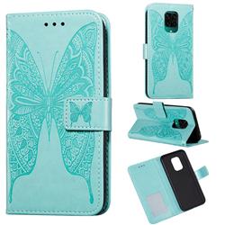 Intricate Embossing Vivid Butterfly Leather Wallet Case for Xiaomi Redmi Note 9s / Note9 Pro / Note 9 Pro Max - Green