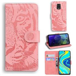 Intricate Embossing Tiger Face Leather Wallet Case for Xiaomi Redmi Note 9s / Note9 Pro / Note 9 Pro Max - Pink