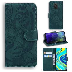 Intricate Embossing Tiger Face Leather Wallet Case for Xiaomi Redmi Note 9s / Note9 Pro / Note 9 Pro Max - Green