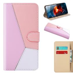 Tricolour Stitching Wallet Flip Cover for Xiaomi Redmi Note 9s / Note9 Pro / Note 9 Pro Max - Pink