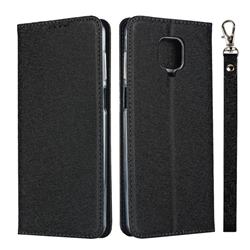Ultra Slim Magnetic Automatic Suction Silk Lanyard Leather Flip Cover for Xiaomi Redmi Note 9s / Note9 Pro / Note 9 Pro Max - Black