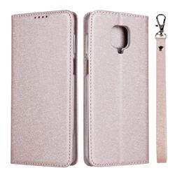 Ultra Slim Magnetic Automatic Suction Silk Lanyard Leather Flip Cover for Xiaomi Redmi Note 9s / Note9 Pro / Note 9 Pro Max - Rose Gold