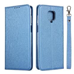 Ultra Slim Magnetic Automatic Suction Silk Lanyard Leather Flip Cover for Xiaomi Redmi Note 9s / Note9 Pro / Note 9 Pro Max - Sky Blue