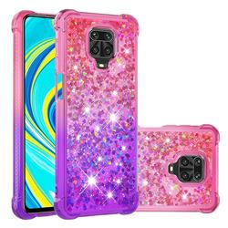 Rainbow Gradient Liquid Glitter Quicksand Sequins Phone Case for Xiaomi Redmi Note 9s / Note9 Pro / Note 9 Pro Max - Pink Purple