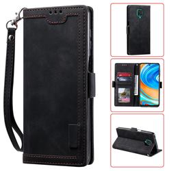 Luxury Retro Stitching Leather Wallet Phone Case for Xiaomi Redmi Note 9s / Note9 Pro / Note 9 Pro Max - Black