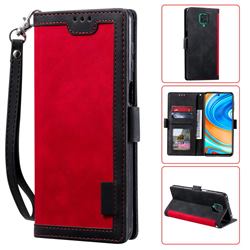 Luxury Retro Stitching Leather Wallet Phone Case for Xiaomi Redmi Note 9s / Note9 Pro / Note 9 Pro Max - Deep Red