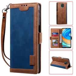 Luxury Retro Stitching Leather Wallet Phone Case for Xiaomi Redmi Note 9s / Note9 Pro / Note 9 Pro Max - Dark Blue