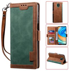 Luxury Retro Stitching Leather Wallet Phone Case for Xiaomi Redmi Note 9s / Note9 Pro / Note 9 Pro Max - Dark Green