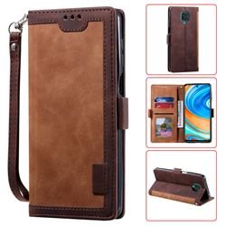 Luxury Retro Stitching Leather Wallet Phone Case for Xiaomi Redmi Note 9s / Note9 Pro / Note 9 Pro Max - Dark Brown