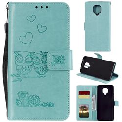Embossing Owl Couple Flower Leather Wallet Case for Xiaomi Redmi Note 9s / Note9 Pro / Note 9 Pro Max - Green