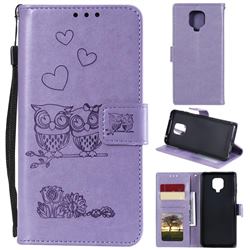 Embossing Owl Couple Flower Leather Wallet Case for Xiaomi Redmi Note 9s / Note9 Pro / Note 9 Pro Max - Purple