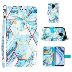 Lake Blue Stitching Color Marble Leather Wallet Case for Xiaomi Redmi Note 9s / Note9 Pro / Note 9 Pro Max