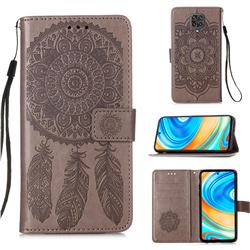 Embossing Dream Catcher Mandala Flower Leather Wallet Case for Xiaomi Redmi Note 9s / Note9 Pro / Note 9 Pro Max - Gray