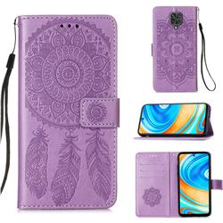 Embossing Dream Catcher Mandala Flower Leather Wallet Case for Xiaomi Redmi Note 9s / Note9 Pro / Note 9 Pro Max - Purple