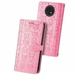 Embossing Dog Paw Kitten and Puppy Leather Wallet Case for Xiaomi Redmi Note 9T - Pink