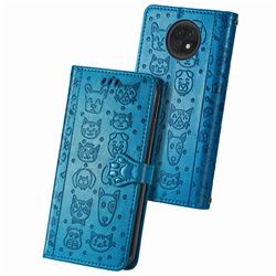 Embossing Dog Paw Kitten and Puppy Leather Wallet Case for Xiaomi Redmi Note 9T - Blue