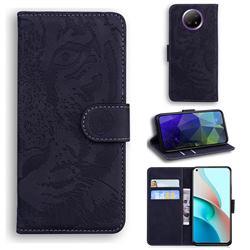 Intricate Embossing Tiger Face Leather Wallet Case for Xiaomi Redmi Note 9T - Black
