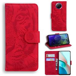 Intricate Embossing Tiger Face Leather Wallet Case for Xiaomi Redmi Note 9T - Red