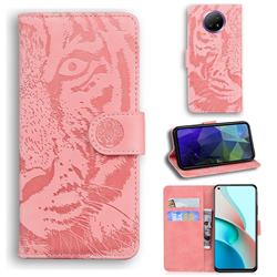 Intricate Embossing Tiger Face Leather Wallet Case for Xiaomi Redmi Note 9T - Pink