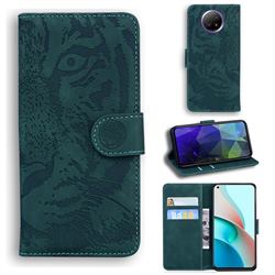Intricate Embossing Tiger Face Leather Wallet Case for Xiaomi Redmi Note 9T - Green
