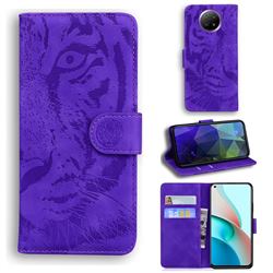 Intricate Embossing Tiger Face Leather Wallet Case for Xiaomi Redmi Note 9T - Purple