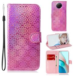 Laser Circle Shining Leather Wallet Phone Case for Xiaomi Redmi Note 9T - Pink