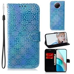 Laser Circle Shining Leather Wallet Phone Case for Xiaomi Redmi Note 9T - Blue