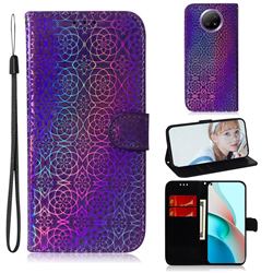 Laser Circle Shining Leather Wallet Phone Case for Xiaomi Redmi Note 9T - Purple