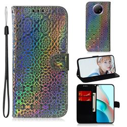 Laser Circle Shining Leather Wallet Phone Case for Xiaomi Redmi Note 9T - Silver