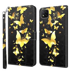 Golden Butterfly 3D Painted Leather Wallet Case for Mi Xiaomi Poco C3