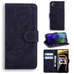 Intricate Embossing Tiger Face Leather Wallet Case for Mi Xiaomi Poco C3 - Black
