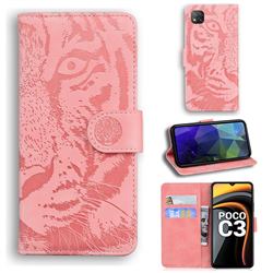 Intricate Embossing Tiger Face Leather Wallet Case for Mi Xiaomi Poco C3 - Pink