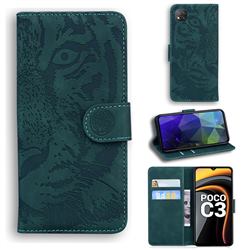 Intricate Embossing Tiger Face Leather Wallet Case for Mi Xiaomi Poco C3 - Green