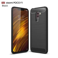 Luxury Carbon Fiber Brushed Wire Drawing Silicone TPU Back Cover for Mi Xiaomi Pocophone F1 - Black