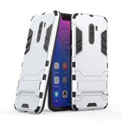 Armor Premium Tactical Grip Kickstand Shockproof Dual Layer Rugged Hard Cover for Mi Xiaomi Pocophone F1 - Silver