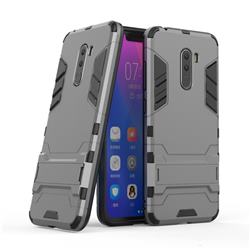 Armor Premium Tactical Grip Kickstand Shockproof Dual Layer Rugged Hard Cover for Mi Xiaomi Pocophone F1 - Gray
