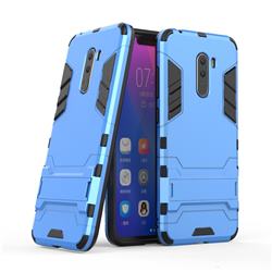 Armor Premium Tactical Grip Kickstand Shockproof Dual Layer Rugged Hard Cover for Mi Xiaomi Pocophone F1 - Light Blue