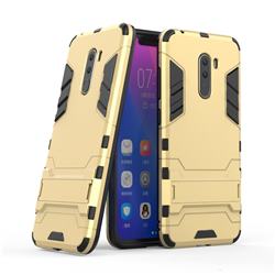 Armor Premium Tactical Grip Kickstand Shockproof Dual Layer Rugged Hard Cover for Mi Xiaomi Pocophone F1 - Golden