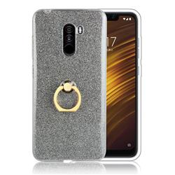 Luxury Soft TPU Glitter Back Ring Cover with 360 Rotate Finger Holder Buckle for Mi Xiaomi Pocophone F1 - Black