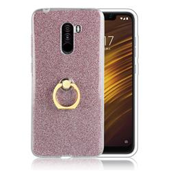 Luxury Soft TPU Glitter Back Ring Cover with 360 Rotate Finger Holder Buckle for Mi Xiaomi Pocophone F1 - Pink