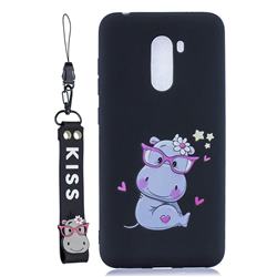 Black Flower Hippo Soft Kiss Candy Hand Strap Silicone Case for Mi Xiaomi Pocophone F1