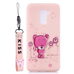 Pink Flower Bear Soft Kiss Candy Hand Strap Silicone Case for Mi Xiaomi Pocophone F1